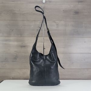 Duluth Trading Co. Black Leather Hobo Crossbody Shoulder Bag